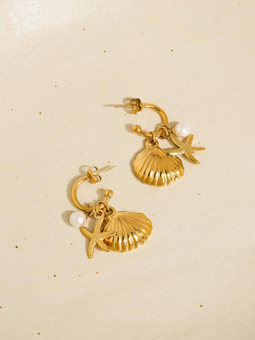 Marlène Sea Shell and Star Earring - 18k Gold