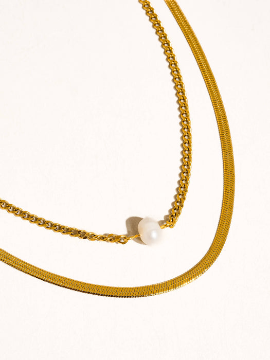 Owen layered Pearl Chain Necklace 18k Gold
