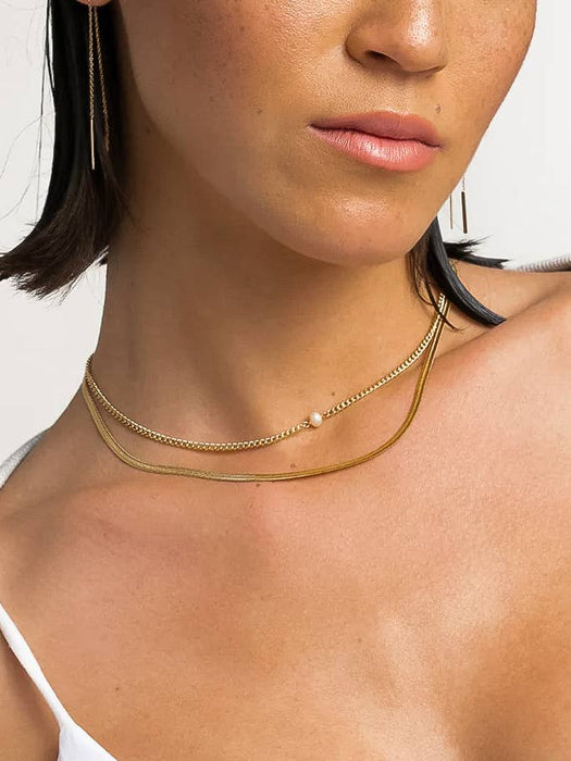 Owen layered Pearl Chain Necklace 18k Gold