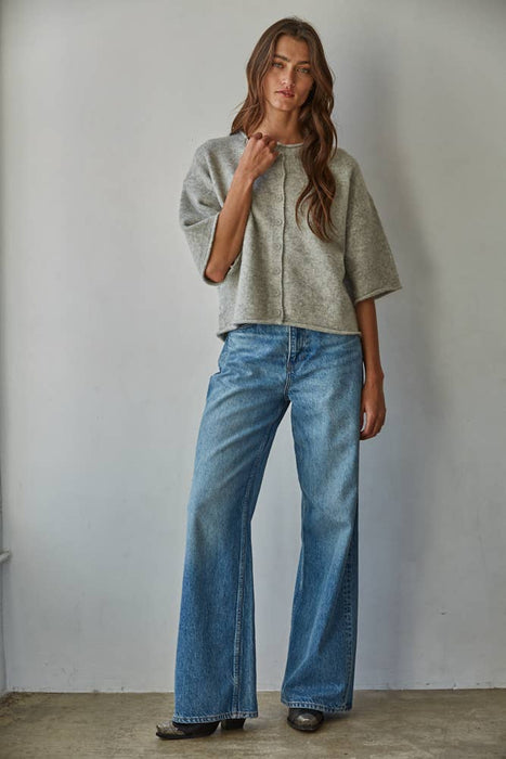 Knit Sweater Quarter Sleeve Button Up Cardigan
