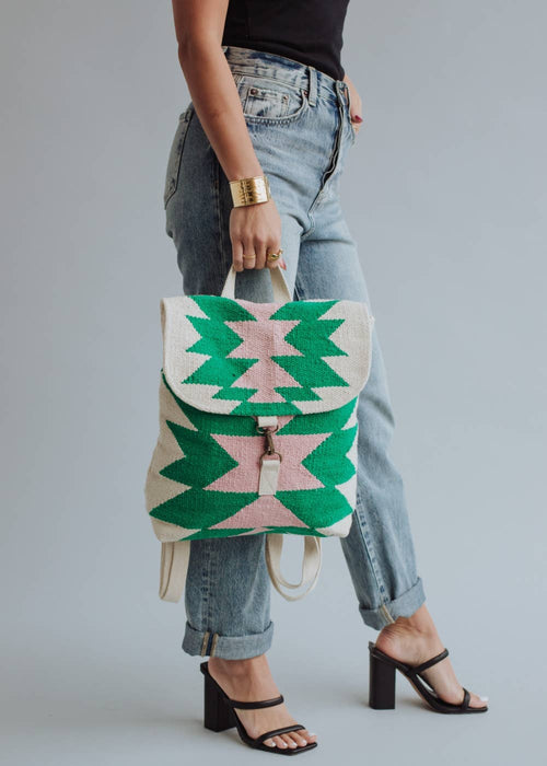Beige, Green & Pink Aztec Backpack