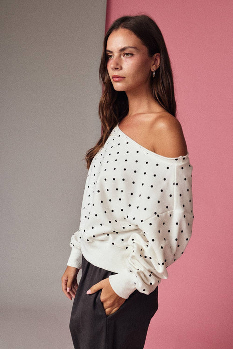 Polka Dot Off Shoulder Sweatshirt