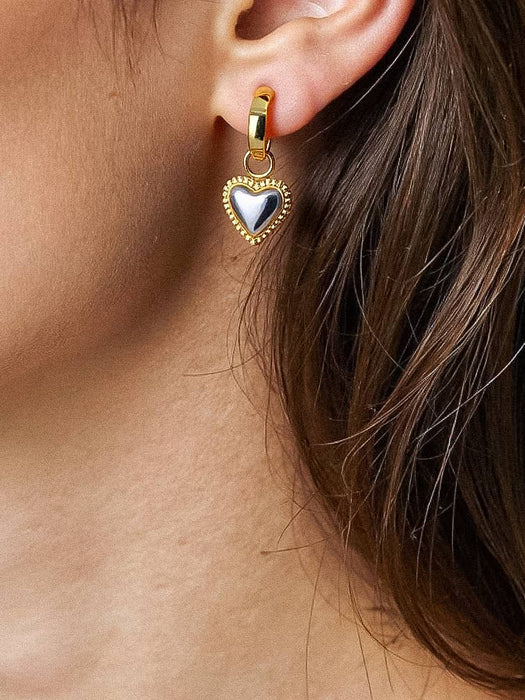 Two Tone Classic Heart Earring 18k Gold