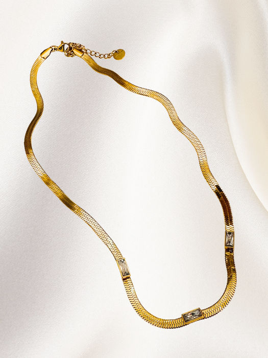 Herringbone Gemstone Necklace 18k Gold