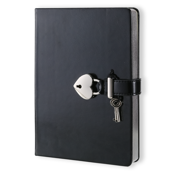 Black Leather Heart Lock Diary
