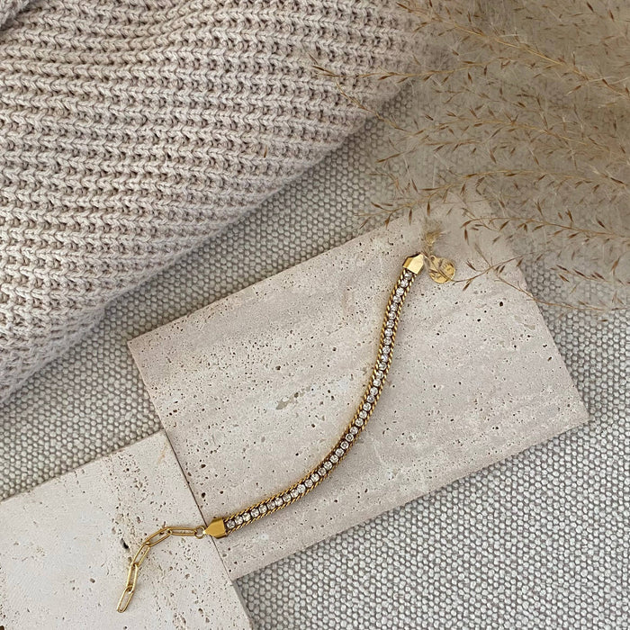 Chain & Rhinestone Tennis Bracelet 18k gold plated