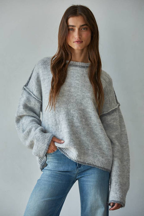 Knit Crew Neck Rolled Edge Sweater