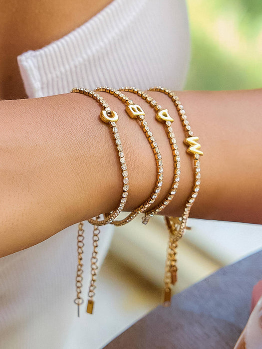 Chaplin Rhinestone Letter Bracelet 18k Gold