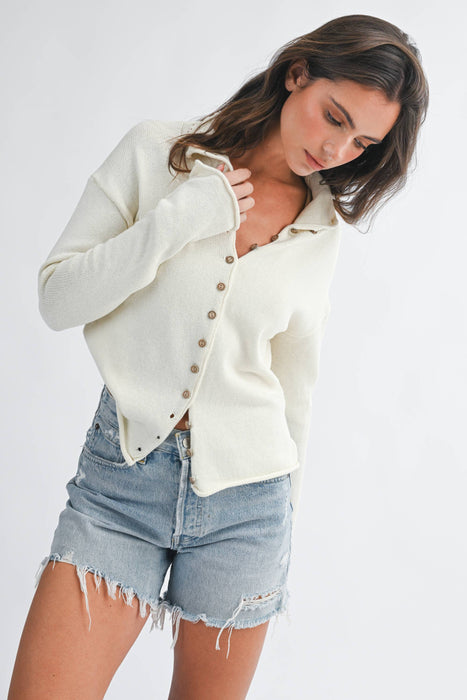 Button Front Cropped Knit Cardigan