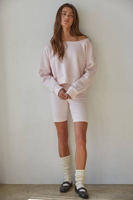 Off Shoulder Knit Cotton Washed Pullover
