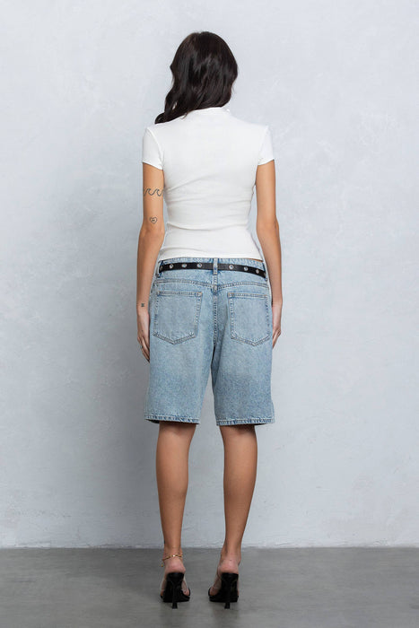 Ribbed mock neck piercing top