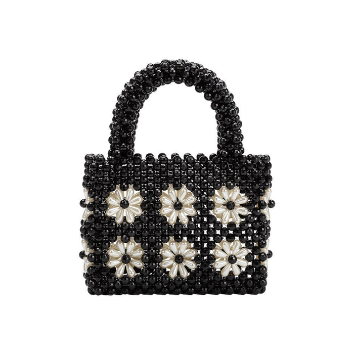 Selena Black Beaded Top Handle Bag
