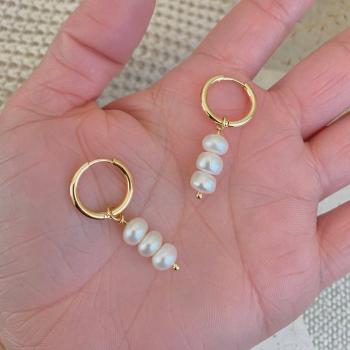Pearl Drop Hoop Earrings -14k Gold