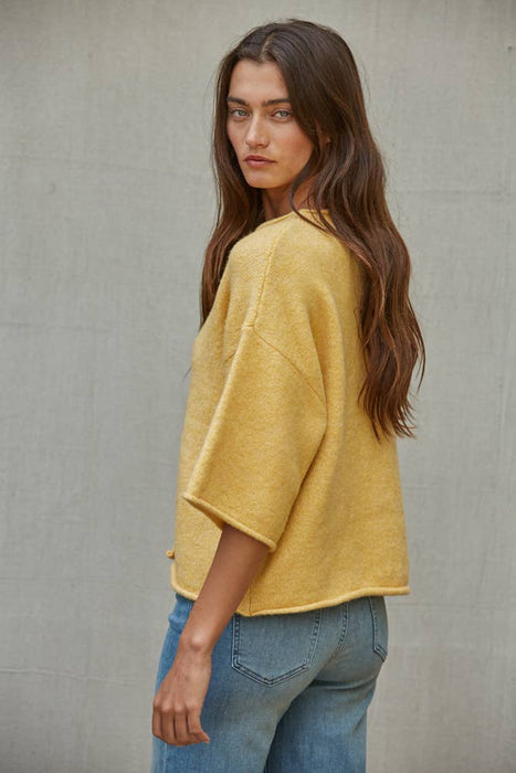 Knit Sweater Quarter Sleeve Button Up Cardigan