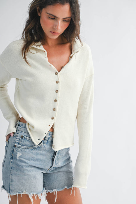 Button Front Cropped Knit Cardigan