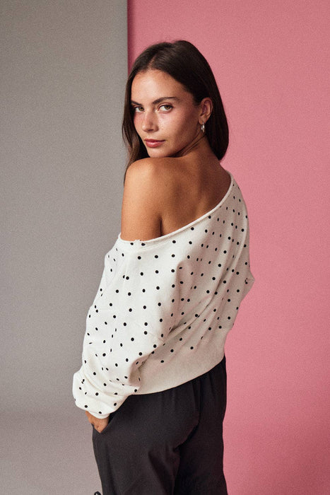 Polka Dot Off Shoulder Sweatshirt