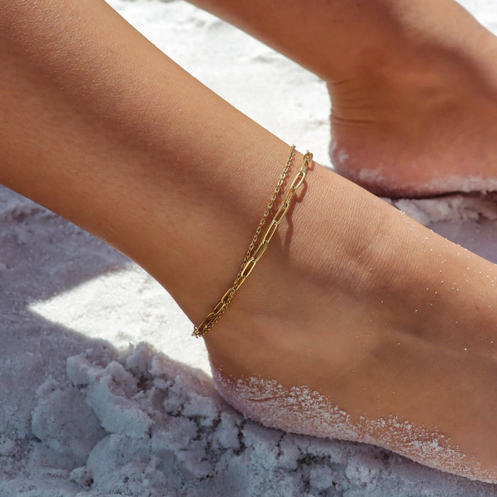 Loop and Paperclip Chain Anklet - 18k Gold