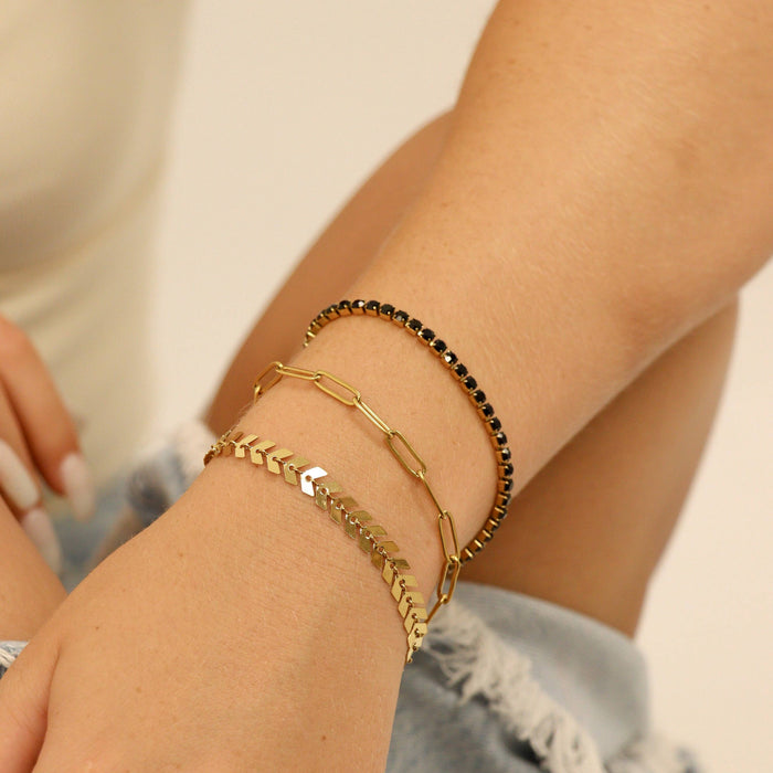 Jet Black Tennis Bracelet / Anklet - 18K Gold