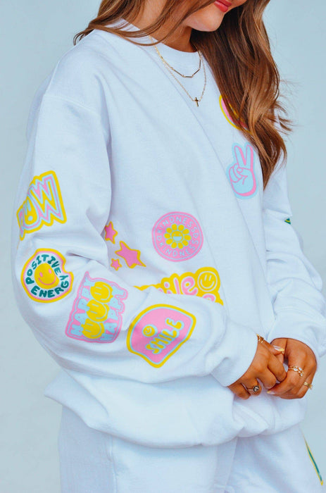 Smile More Retro Patch White Sweatshirt