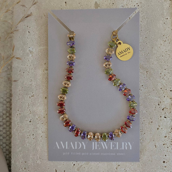 Multi coloured tennis bracelet 18k gold plated