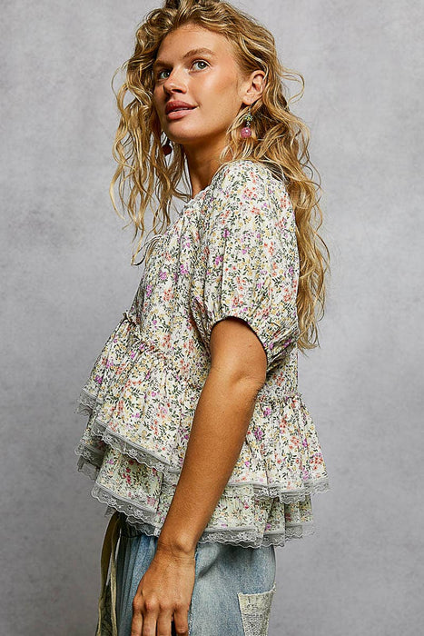 Floral Balloon Sleeve Top