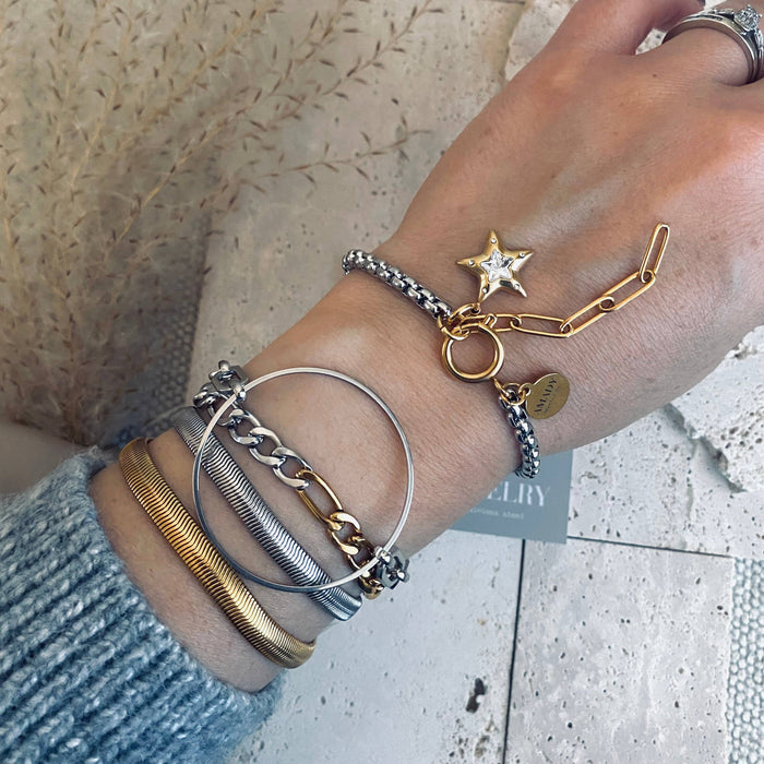 Star charm two tone silver and gold ombré pendant bracelet - 18k Gold