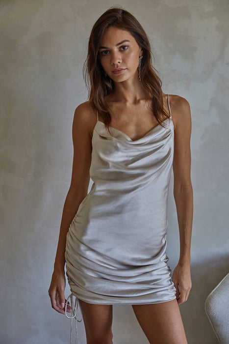Cowl Neck Side Ruched Mini Dress