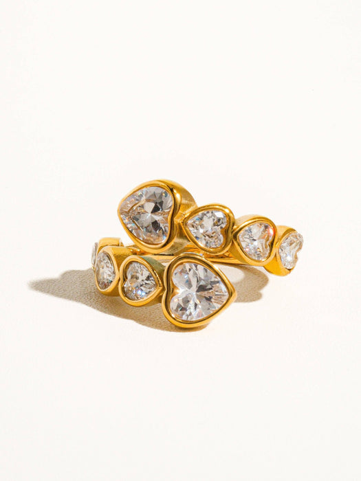 Rhinestone Heart Ring - 18k Gold