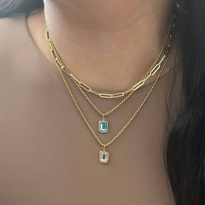 Clear Pendant layering necklace 18k gold plated 