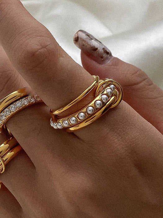 Multi Stack Pearl Band Ring 18k Gold