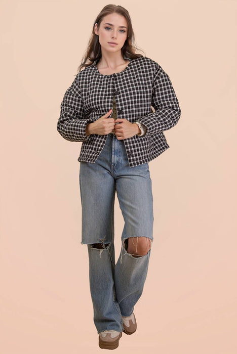 Oversized Checkered Casual Quilt Jacket