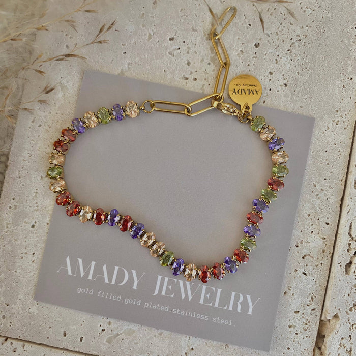 Multi coloured tennis bracelet 18k gold plated