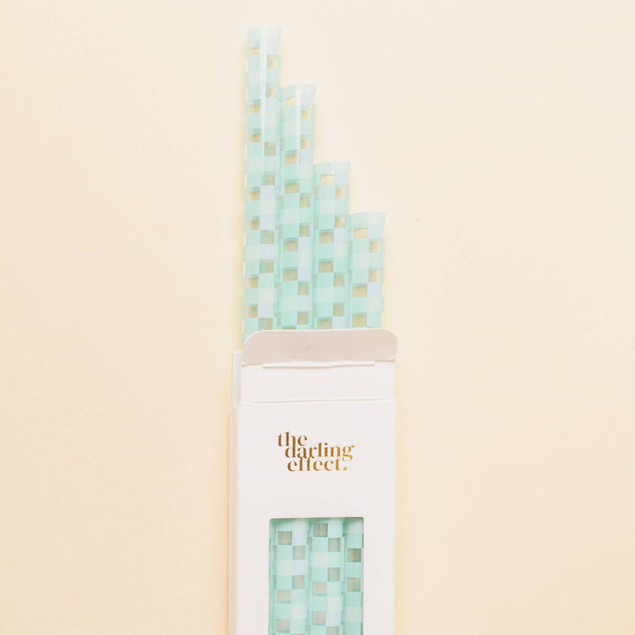 Tumbler Straw Set-Check Blue