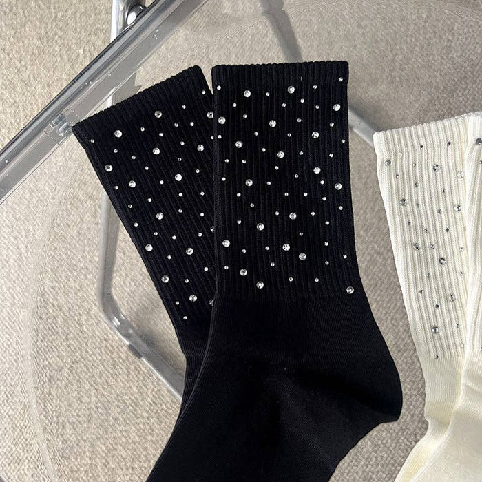 Rhinestone Ribbed Cotton Socks