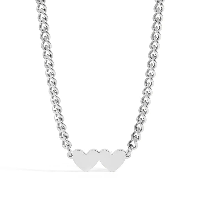 2 Hearts Chain Necklace - 18k Gold & Silver