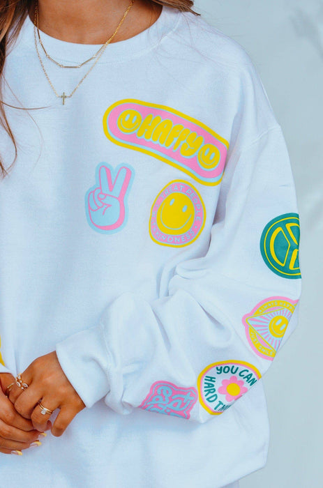 Smile More Retro Patch White Sweatshirt