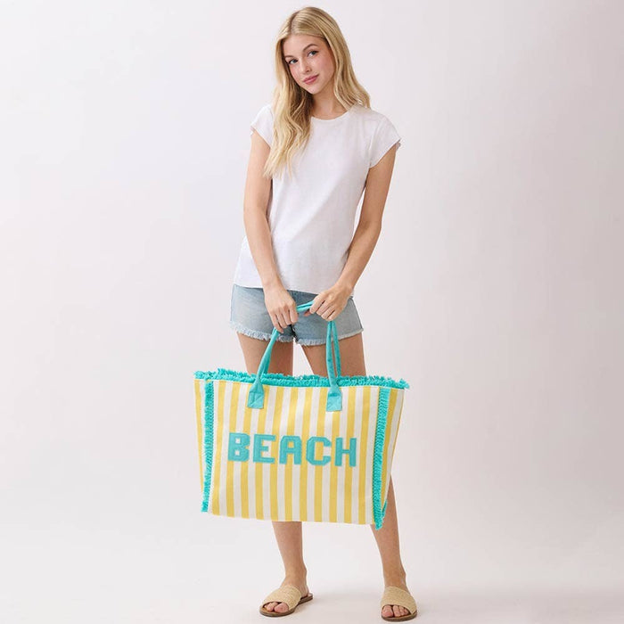 BEACH Letter Embroidery Terry Cloth Tote Bag