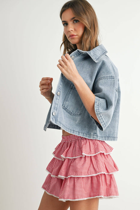 Denim Button Front Cropped Shirt