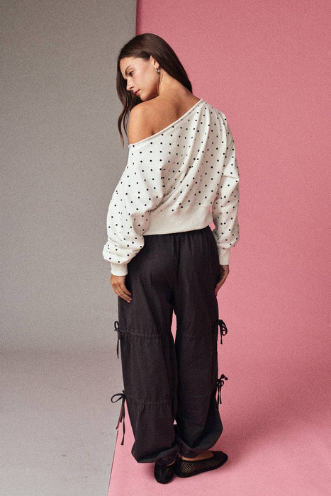 Polka Dot Off Shoulder Sweatshirt