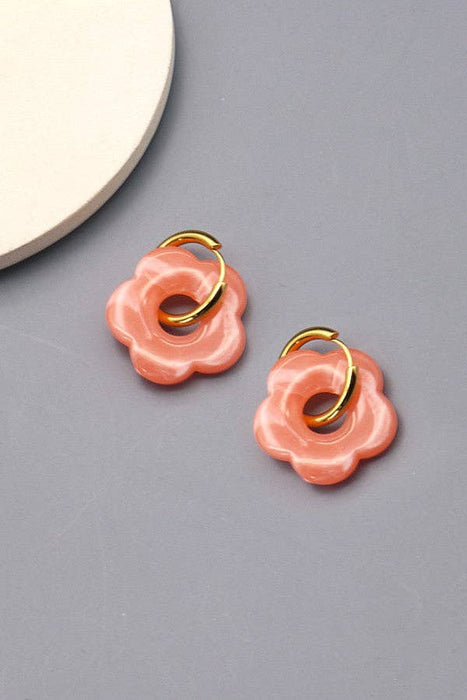 Flower Charm Huggie Hoop Earrings