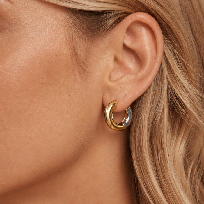 Mixed Metal Hoop Earrings - 18K Gold
