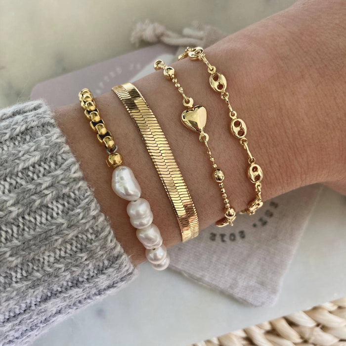 Pearl and Gold Plated Box Chain Bracelet