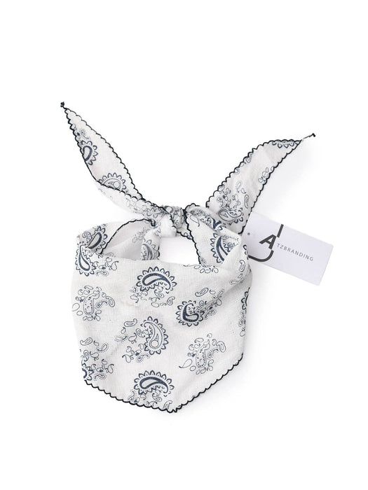 Paisley Print Triangle Scarf with Lace Edge: WHITE
