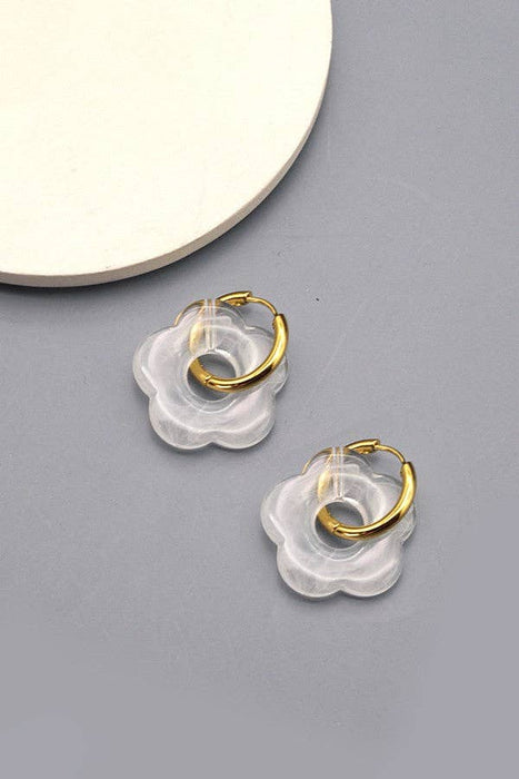 Flower Charm Huggie Hoop Earrings