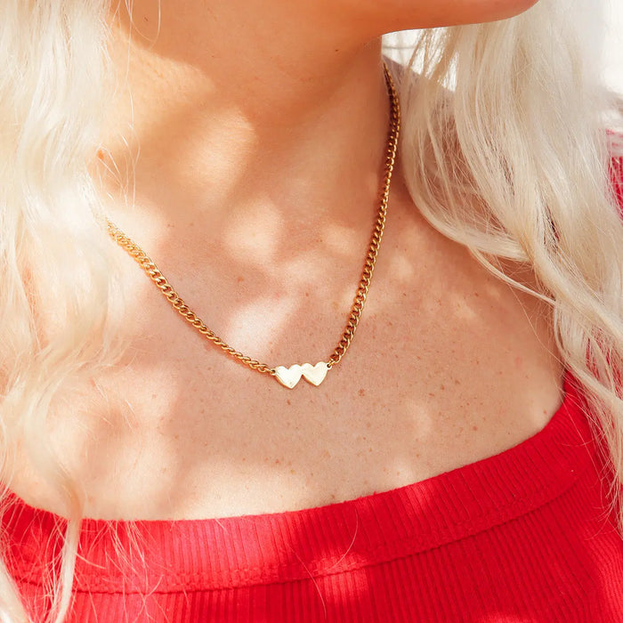 2 Hearts Chain Necklace - 18k Gold & Silver