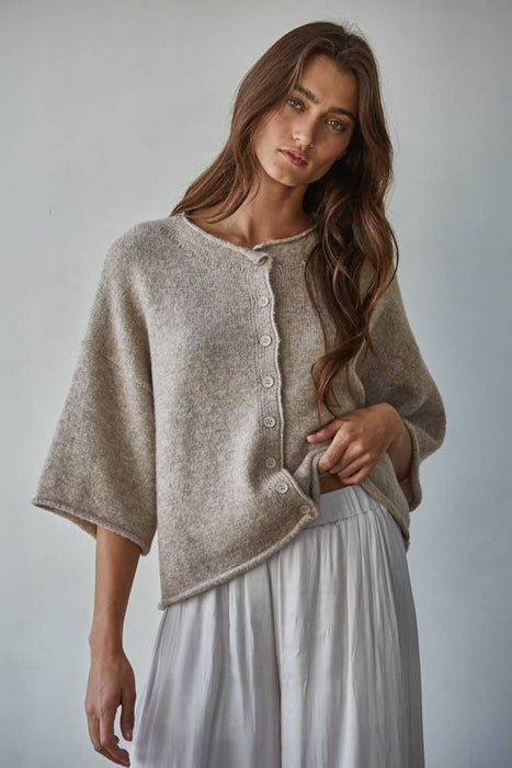 Knit Sweater Quarter Sleeve Button Up Cardigan