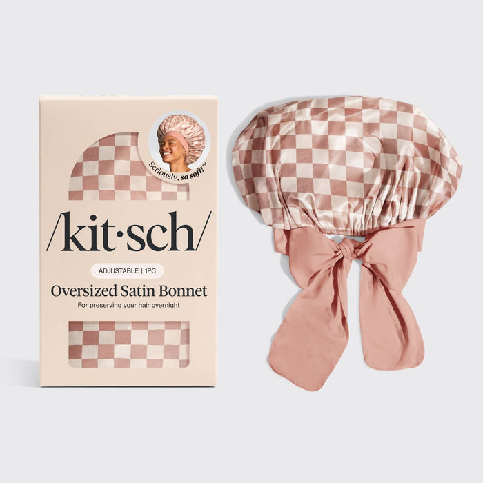 Kitsch Satin Bonnet - Terracotta Checker
