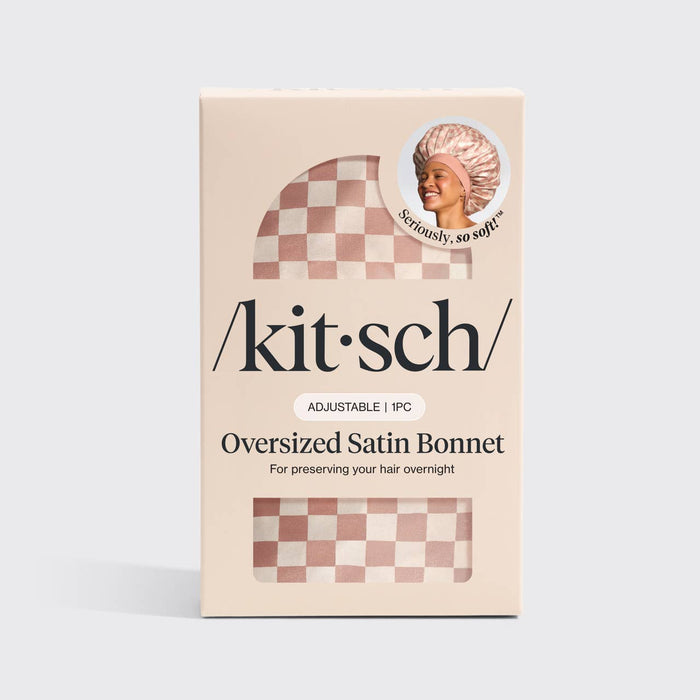 Kitsch Satin Bonnet - Terracotta Checker
