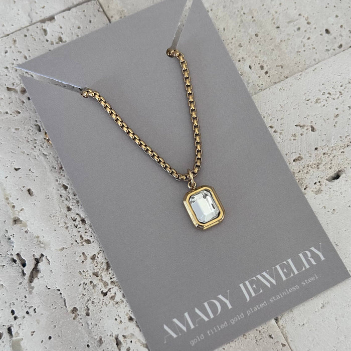 Clear Pendant layering necklace 18k gold plated 