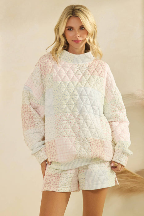 Quilted mock neck sweater